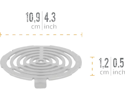 Ablaufsieb mit den Maßen 10,9 Zentimeter mal 1,2 Zentimeter