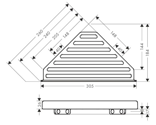 Technische Zeichnung eines Eckschutzes mit Maßangaben