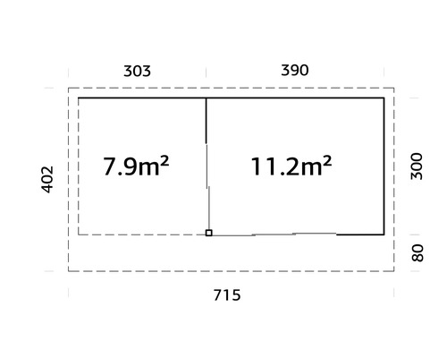 Grundriss mit Maßangaben: 7,9 Quadratmeter und 11,2 Quadratmeter
