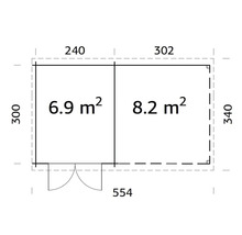 Gartenhaus Palmako Ella 6,9+8,2 m² 554 x 340 cm hellgrau-weiß