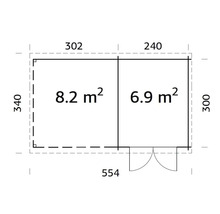 Gartenhaus Palmako Ella 6,9+8,2 m² 554 x 340 cm hellgrau-weiß