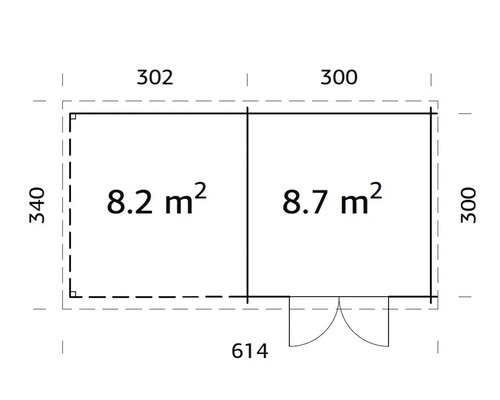 Grundriss des Gartenhauses mit Maßangaben