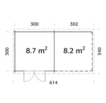 Gartenhaus Palmako Ella 8,7+8,2 m² 614 x 340 cm hellgrau-weiß