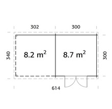 Gartenhaus Palmako Ella 8,7+8,2 m² 614 x 340 cm hellgrau-weiß