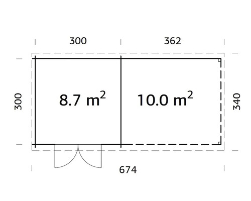 Grundriss eines Gartenhauses mit Maßangaben