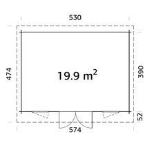 Grundrisszeichnung mit Maßen und Flächenangabe