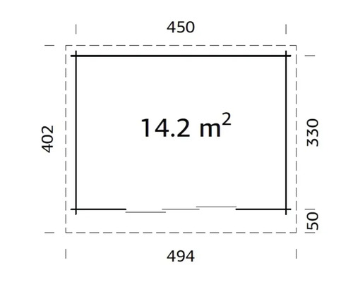 Grundriss mit Abmessungen und einer Fläche von 14.2 Quadratmetern.