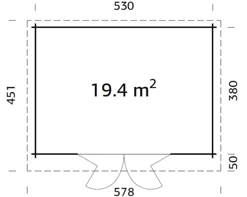 Grundriss mit Maßen: Fläche 19.4 Quadratmeter