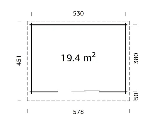Grundriss mit Abmessungen und einer Fläche von 19,4 Quadratmetern