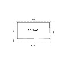 Grundrisszeichnung mit Maßen des Gartenhauses