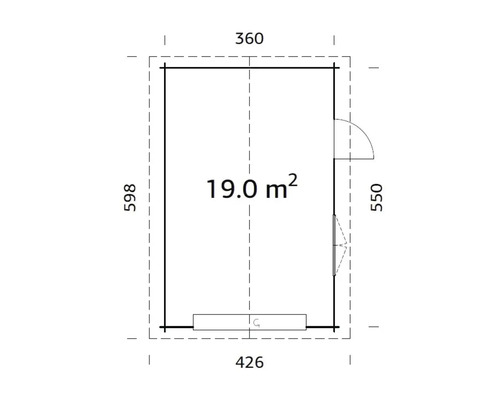 Grundriss eines Gartenhauses mit Maßangaben