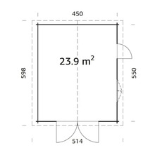 Grundrisszeichnung eines Gartenhauses mit einer Fläche von 23,9 Quadratmetern
