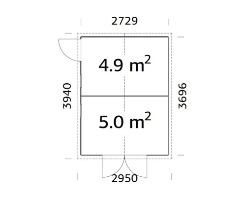Grundriss eines Gartenhauses mit Maßangaben