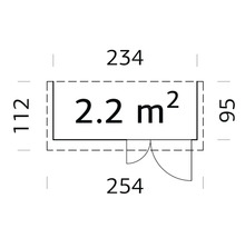 Grundriss mit Maßen und Flächenangabe 2.2 Quadratmeter
