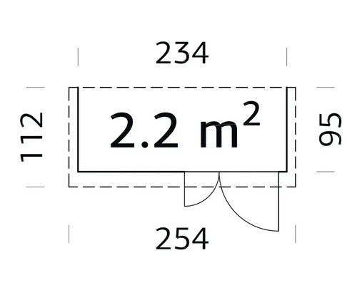 Grundriss mit Maßen und Flächenangabe 2.2 Quadratmeter