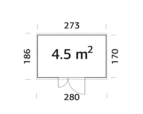 Grundriss mit Abmessungen und einer Fläche von 4,5 Quadratmetern