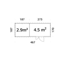 Grundriss eines Gartenhauses mit den Maßen 467 x 187 Zentimeter