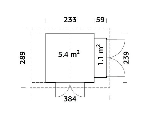 Grundrisszeichnung eines Gartenhauses mit Flächenangaben