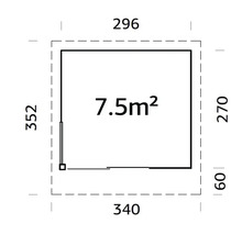 Grundriss mit Abmessungen und einer Fläche von 7,5 Quadratmetern