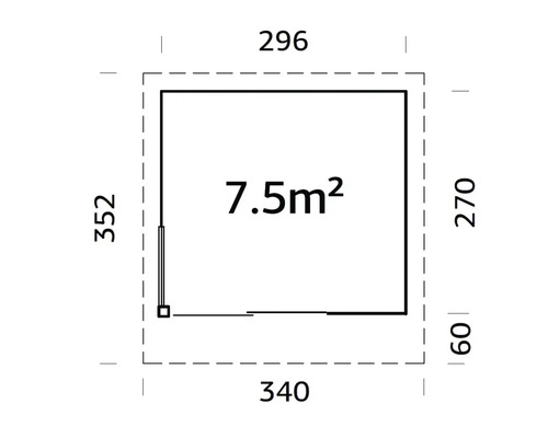 Grundriss mit Abmessungen und einer Fläche von 7,5 Quadratmetern