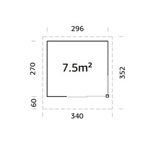 Grundriss mit Maßangaben: 296 x 340 x 270 x 352 cm, Fläche 7.5 m²