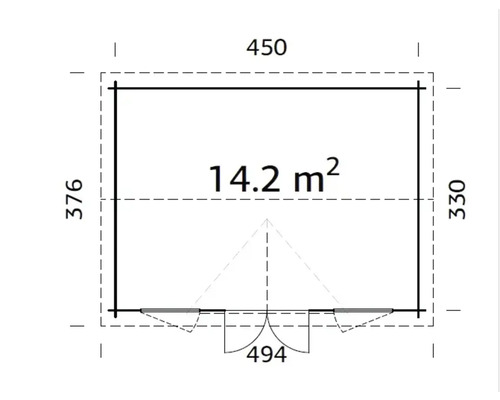 Grundriss eines Gartenhauses mit Maßangaben