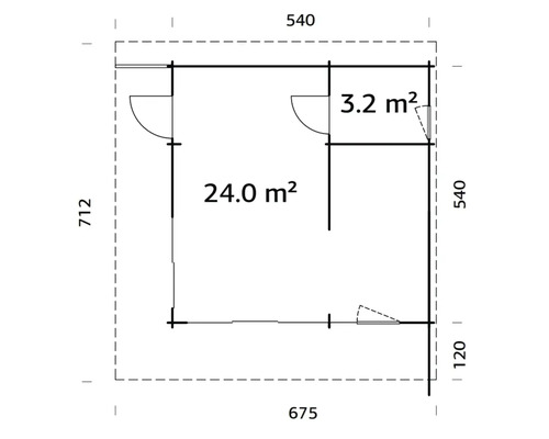 Grundriss eines Gartenhauses mit Maßangaben