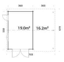 Einzelgarage Palmako Roger 19,0+16,2m² mit Holztor 703 x 619 cm natur