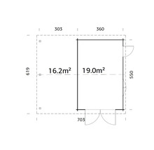 Einzelgarage Palmako Roger 19,0+16,2m² mit Holztor 703 x 619 cm natur