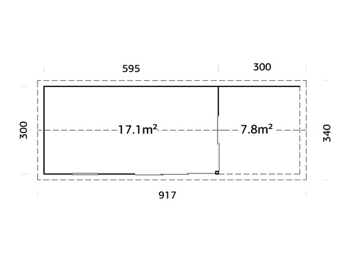 Grundriss eines Gartenhauses mit Abmessungen