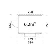Grundriss mit Maßangaben, Fläche 6.2 Quadratmeter