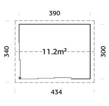 Grundriss mit Abmessungen: 390 mal 300 mal 340 mal 434, Fläche 11.2 Quadratmeter