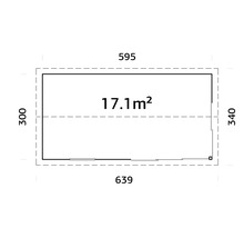 Grundriss mit Abmessungen und einer Fläche von 17.1 Quadratmetern