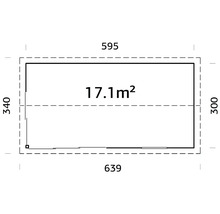 Grundriss mit den Maßen 639 mal 340 Zentimeter und einer Fläche von 17,1 Quadratmetern