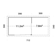 Grundriss eines Gartenhauses mit Maßangaben