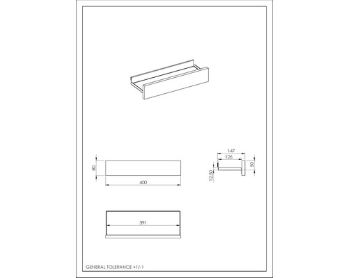 Technische Zeichnung eines Wandregals mit Maßangaben