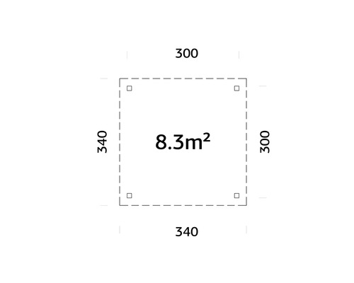 Diagramm mit Abmessungen und einer Fläche von 8.3 Quadratmeter