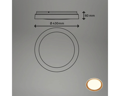 Technische Zeichnung einer runden Deckenleuchte mit Durchmesser 430 Millimeter und Höhe 60 Millimeter
