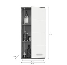 Offener Hängeschrank mit drei Regalböden und Maßangaben