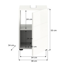 Waschbeckenunterschrank mit Tür und Größenangaben