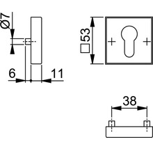 Technische Zeichnung eines Türbeschlags mit Maßangaben