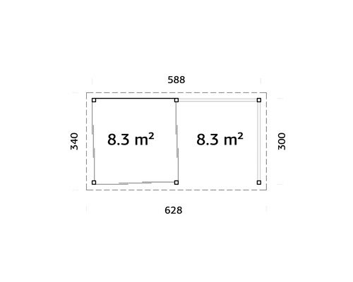 Grundriss mit Maßangaben und Flächenangaben von zwei Räumen
