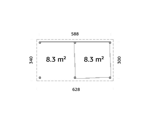 Grundrisszeichnung mit Flächenangabe und Maßangaben in Zentimetern
