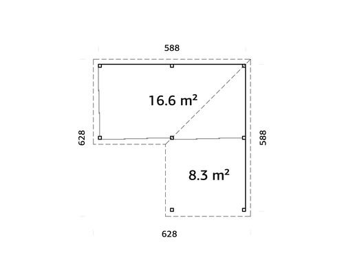 Grundriss mit Flächenangaben: 16,6 Quadratmeter und 8,3 Quadratmeter