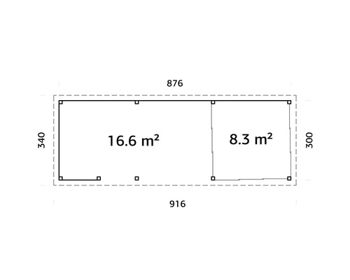 Grundriss eines Gartenhauses mit Flächenangaben
