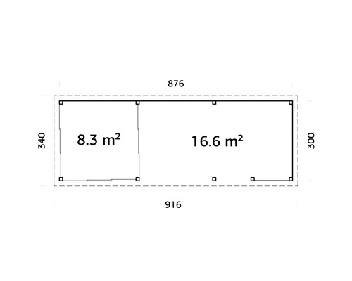 Grundriss eines Gartenhauses mit Maßangaben