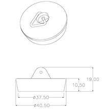Zeichnung eines Spülbeckenstöpsels mit den Maßen 40,50 mm, 37,50 mm und 19 mm