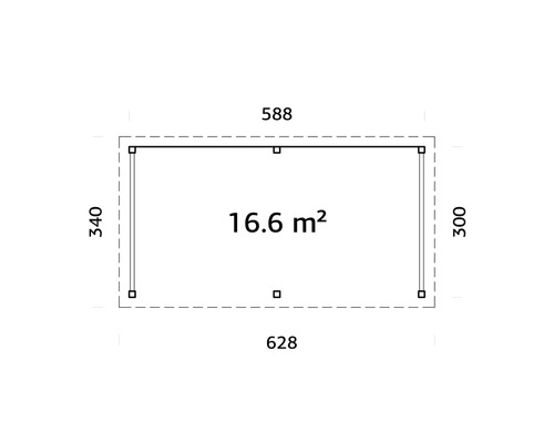 Grundriss mit Maßangaben: 16,6 Quadratmeter