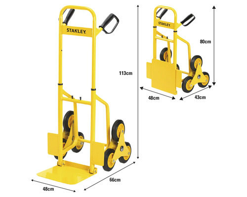 Stanley Treppenkarre mit den Maßen 113 cm Höhe, 48 cm Breite und 66 cm Tiefe