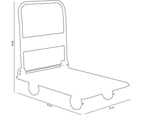 Handwagen mit den Maßen 86 cm Höhe, 91 cm Länge und 61 cm Breite.